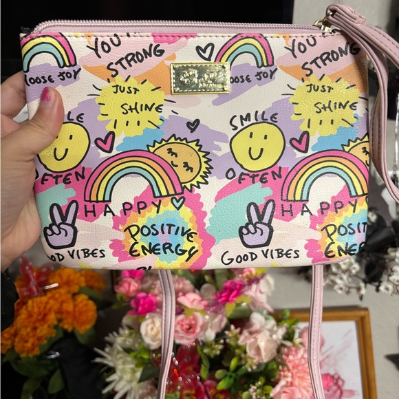 Betsey Johnson Handbags - Betsey Johnson Crossbody With Smiley Faces & Happiness with Callouts